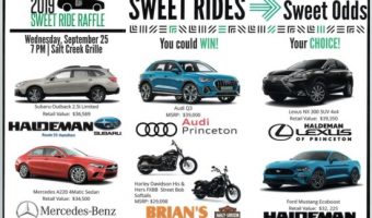 Big Brothers Big Sisters of Mercer County 9-25-2019 raffle - Choose (1 of 5) 2019 vehicles or a Pair of Harleys - Flyer