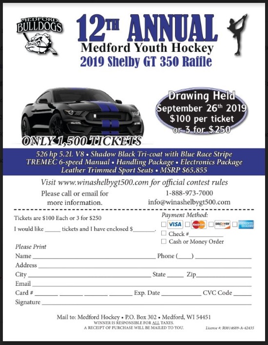 Medford Area Youth Hockey Association 9-26-2019 raffle - 2019 Ford Mustang Shelby GT 350 Coupe - Flyer