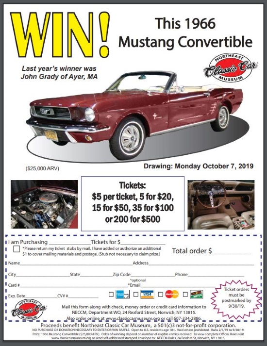 Northeast Classic Car Museum 9-30-2019 raffle - 1966 Mustang Convertible - Flyer 