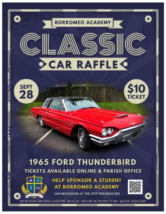 St. Charles Borromeo Academy 9-28-2019 raffle - 1965 Ford Thunderbird - Flyer #2 