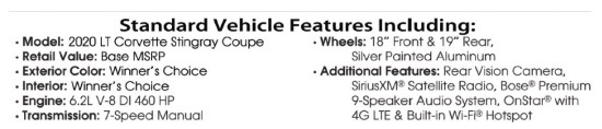 AACA Museum 10-12-2019 raffle - 2020 LT Corvette Stingray Coupe or $35,000 Cash - specs 