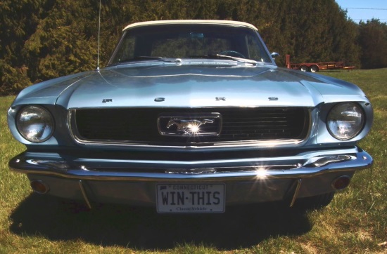 Newtown Lions Club 10-19-2019 raffle - 1966 Classic Mustang Convertible - front top up 