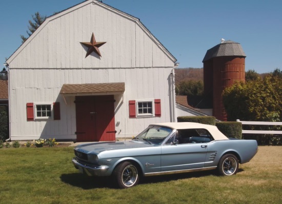 Newtown Lions Club 10-19-2019 raffle - 1966 Classic Mustang Convertible - left side top up.barn 