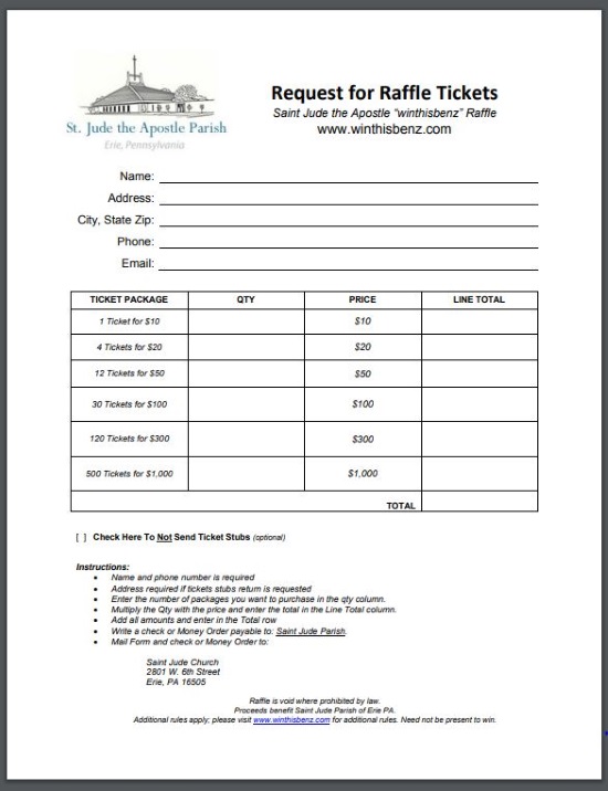 St. Jude the Apostle Parish 10-27-2019 raffle - 2019 MERCEDES BENZ AMG C43 or $40,000 CASH - Order form 