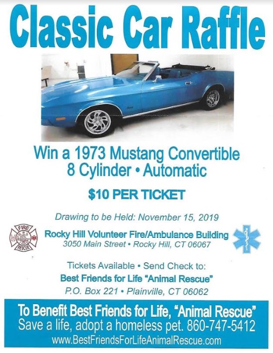 Best Friends for Life Animal Rescue Inc 11-15-2019 raffle - 1973 Ford Mustang Convertible - flyer