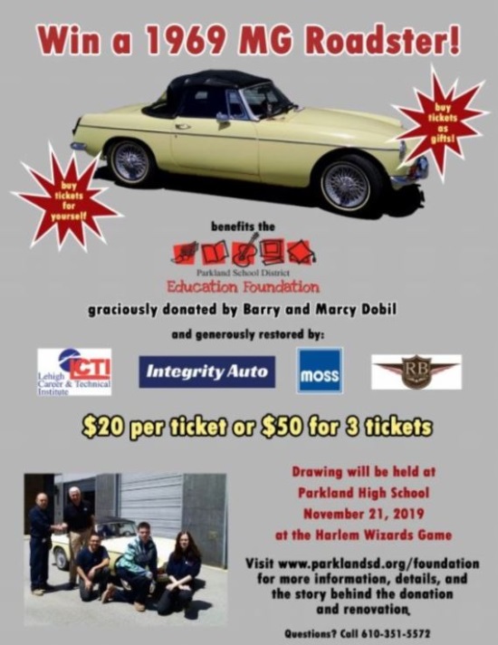 Parkland Education Foundation 11-21-2019 raffle - 1969 MGB Roadster Convertible -Flyer #2 