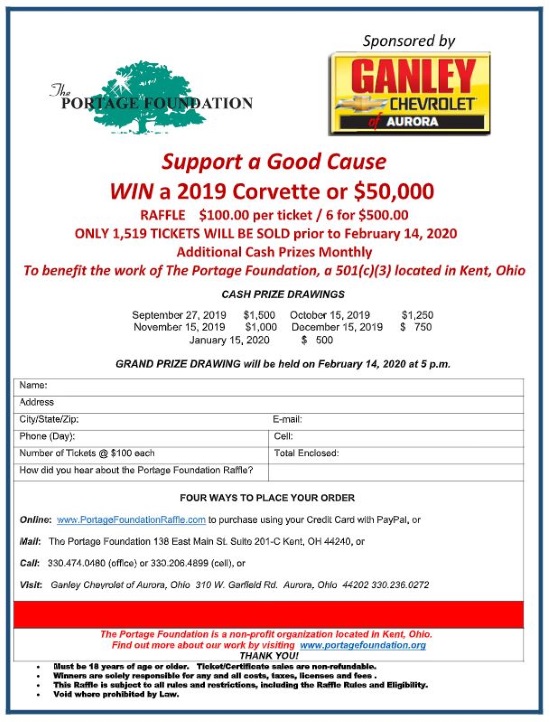 Portage Foundation 2-14-2020 raffle - 2019 Corvette Coupe or $50,000 Cash - Flyer #2