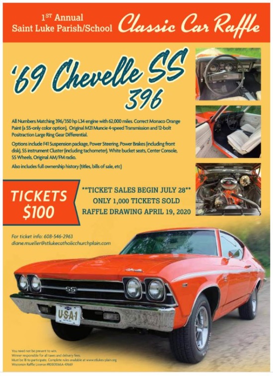 St. Luke's Catholic School 4-19-2020 raffle - 1969 Chevy Chevelle SS 396 - Flyer 