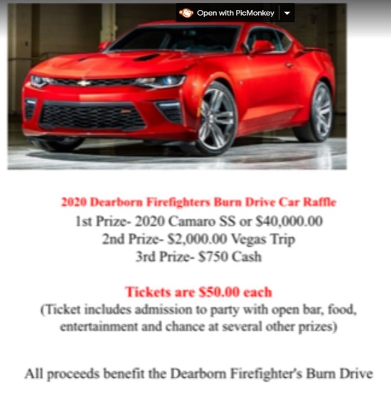 Dearborn Firefighters 4-28-2020 raffle - 2020 Chevy Camaro SS or $40,000 Cash - Flyer top.#3 