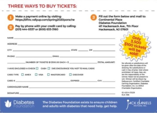 Diabetes Foundation 6-20-2020 raffle - 2020 Porsche Carrera 911 - - order form