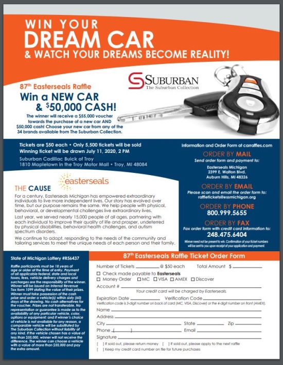 Easterseals Michigan 7-11-2020 raffle - Win a NEW CAR & $ 50,000 CASH - Flyer.#2