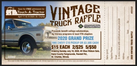 Kane County Farm Bureau Foundation - 7-19-2020 raffle - 1969 CHEVY C10 PICKUP or $3,500 CASH - tic #2