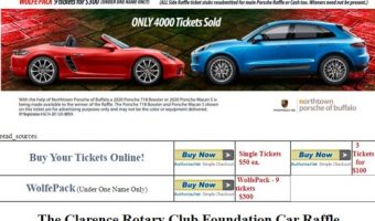 Clarence Rotary Club Foundation 8-03-2020 raffle - 2020 Porsche 718 Boxster, Macan S or $45,000 Cash - Flyer