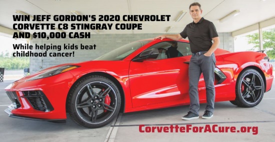 Jeff Gordon Children's Foundation 8-19-2020 drawing - Jeff's 2020 CHEVY CORVETTE C8 STINGRAY COUPE AND $10,000 CASH - left side with Jeff 