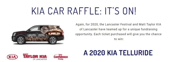 Lancaster Festival 8-01-2020 drawing - 2020 Kia Telluride or $20,000 Cash - poster