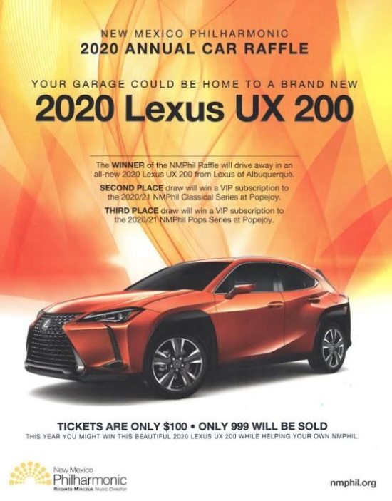 New Mexico Philharmonic 8-2020 raffle - 2020 Lexus UX 200 - Flyer 