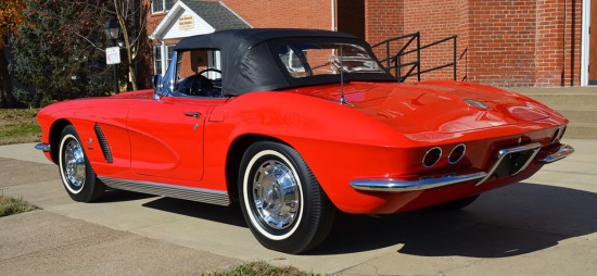 St. Bernard Catholic Church 8-15-2020 raffle - 1962 Corvette Convertible Fuelie - left rear black top up 