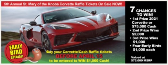 St. Mary of the Knobs 8-16-2020 raffle - 2021 Chevy Corvette or $75,000 Cash - poster 