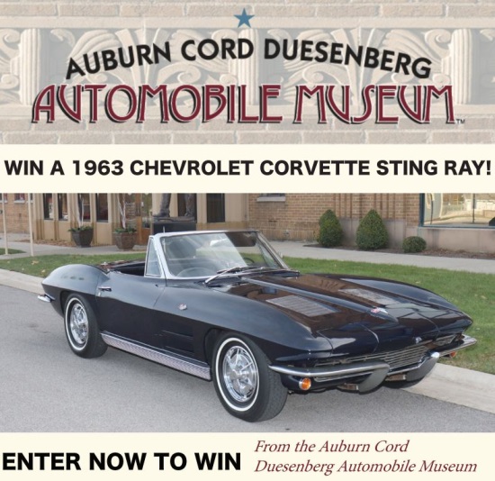 Auburn Cord Duesenberg Auto Museum 9-07-2020 drawing - 1963 Corvette Sting Ray Convertible or $30,000 Cash -Flyer 