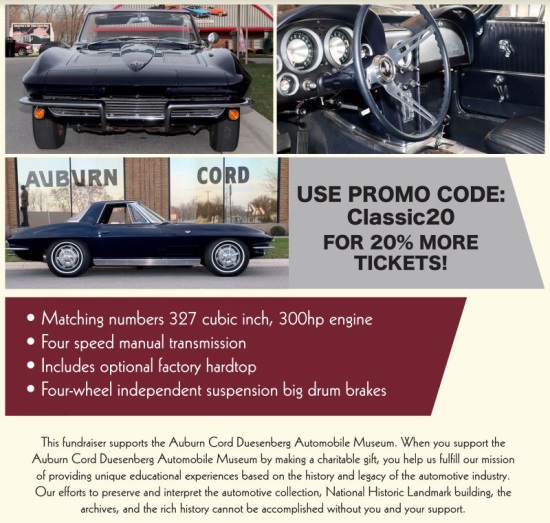 Auburn Cord Duesenberg Auto Museum 9-07-2020 drawing - 1963 Corvette Sting Ray Convertible or $30,000 Cash -Poster