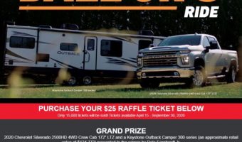 Dale Jr. Foundation 9-30-2020 raffle - 2020 Chevy Silverado 2500HD 4WD Crew and Keystone Camper - truck camper flyer