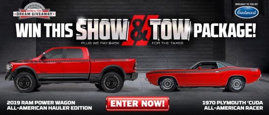 Dream Giveaway Show and Tow 9-29-2020 drawing - 2019 RAM Power Wagon, 1970 Plymouth AAR ’Cuda, Car Trailer plus $45K for Taxes - Flyer 