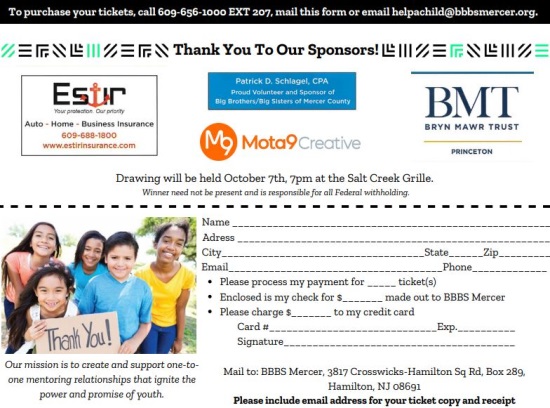 Big Brothers Big Sisters of Mercer County 10-07-2020 raffle - Choose a Subaru Forester or Mercedes-Benz A220 - order form 