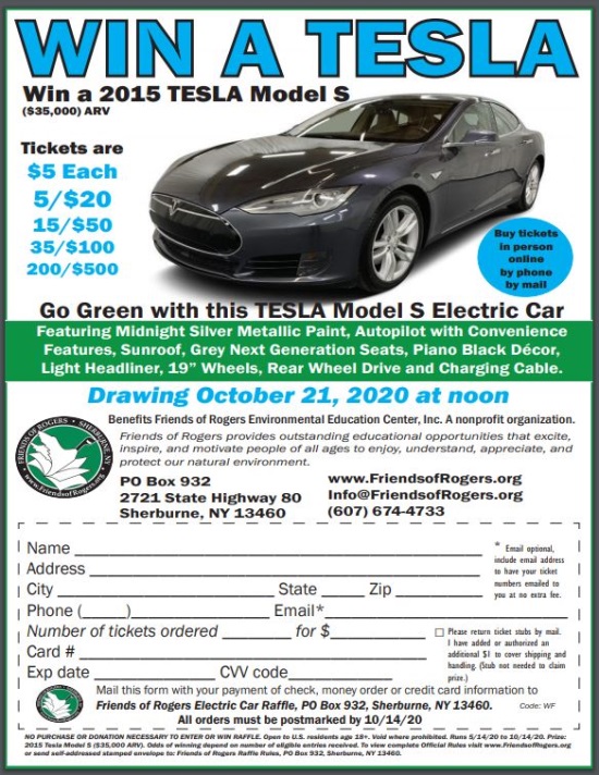 Friends of Rogers Center 10-21-2020 drawing - 2015 TESLA Model S Electric Car - order form 