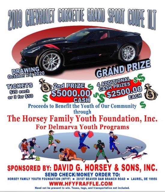 Horsey Family Youth Foundation 10-24-2020 raffle - 2019 Chevy Corvette Grand Sport Coupe 1LT - Flyer 