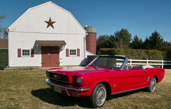 Lions, Newtown Lions Club 10-17-2020 raffle - 1966 Ford Mustang Convertible - left side.barn 