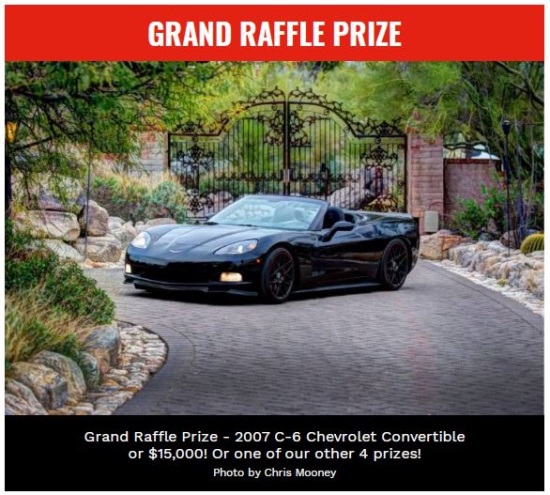 Rotary Club of Tucson, Arizona 10-17-2020 raffle - 2007 C-6 Chevy Corvette Convertible, in dramatic black or $15,000 Cash - Poster 