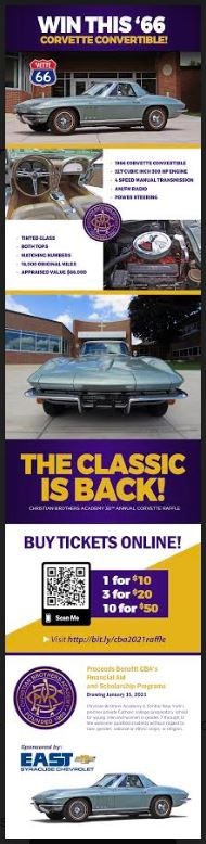 CBA 1-15-2021 raffle - 1966 Mosport Green Corvette Roadster Convertible - Poster 