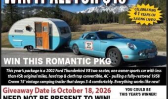 2002 Ford Thunderbird V8 two-seater & 1958 Crown 15' vintage camping trailer