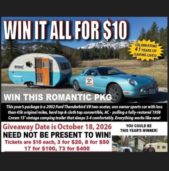 2002 & 1958 Ford, Crown Thunderbird Camping trailer raffle